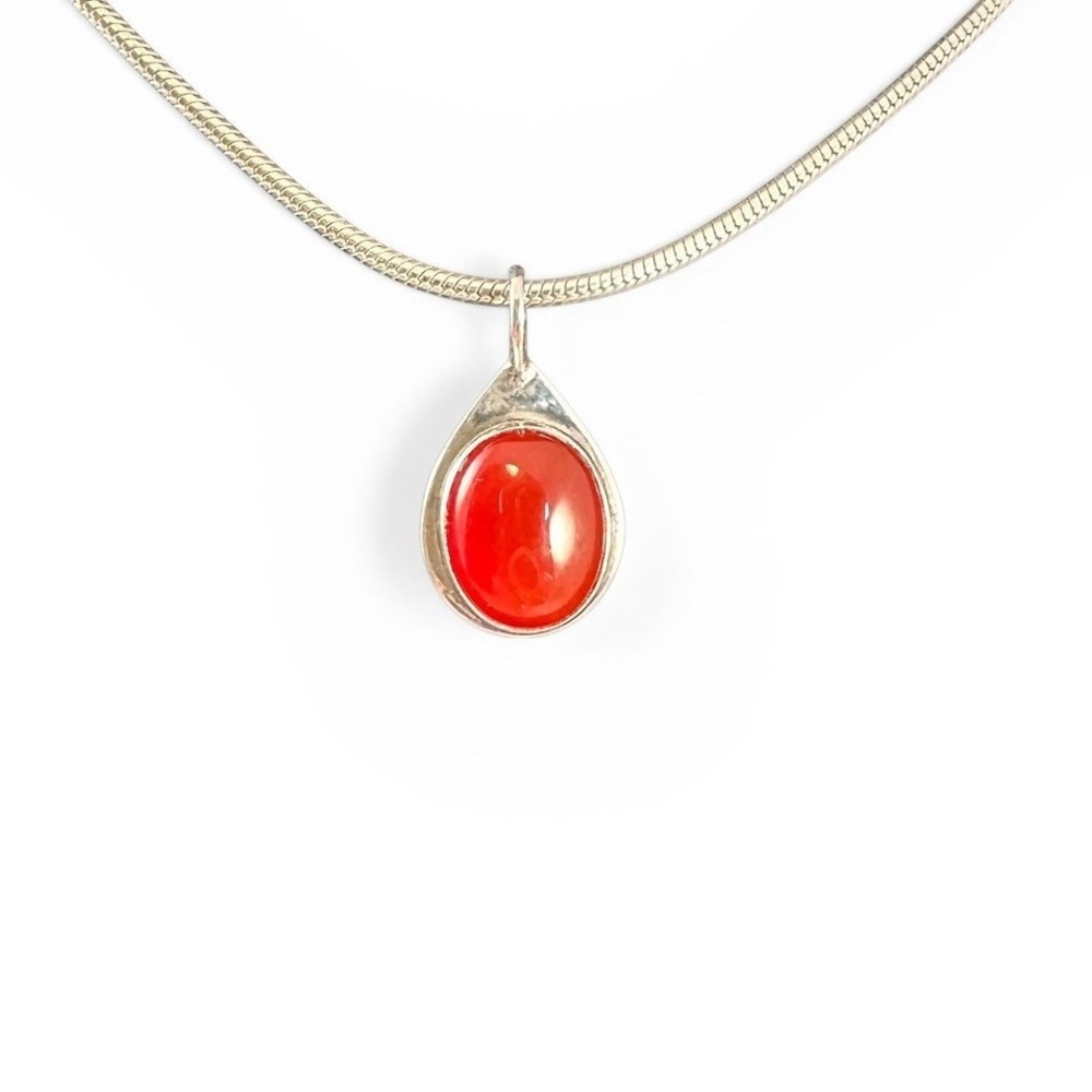 Unbranded Teardrop Necklace Women OS Red Excellent 925 Sterling Silver Cabochon